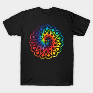 Mandala Moon Stars Rainbow Tie Dye Yoga Design Buddhist Zen T-Shirt